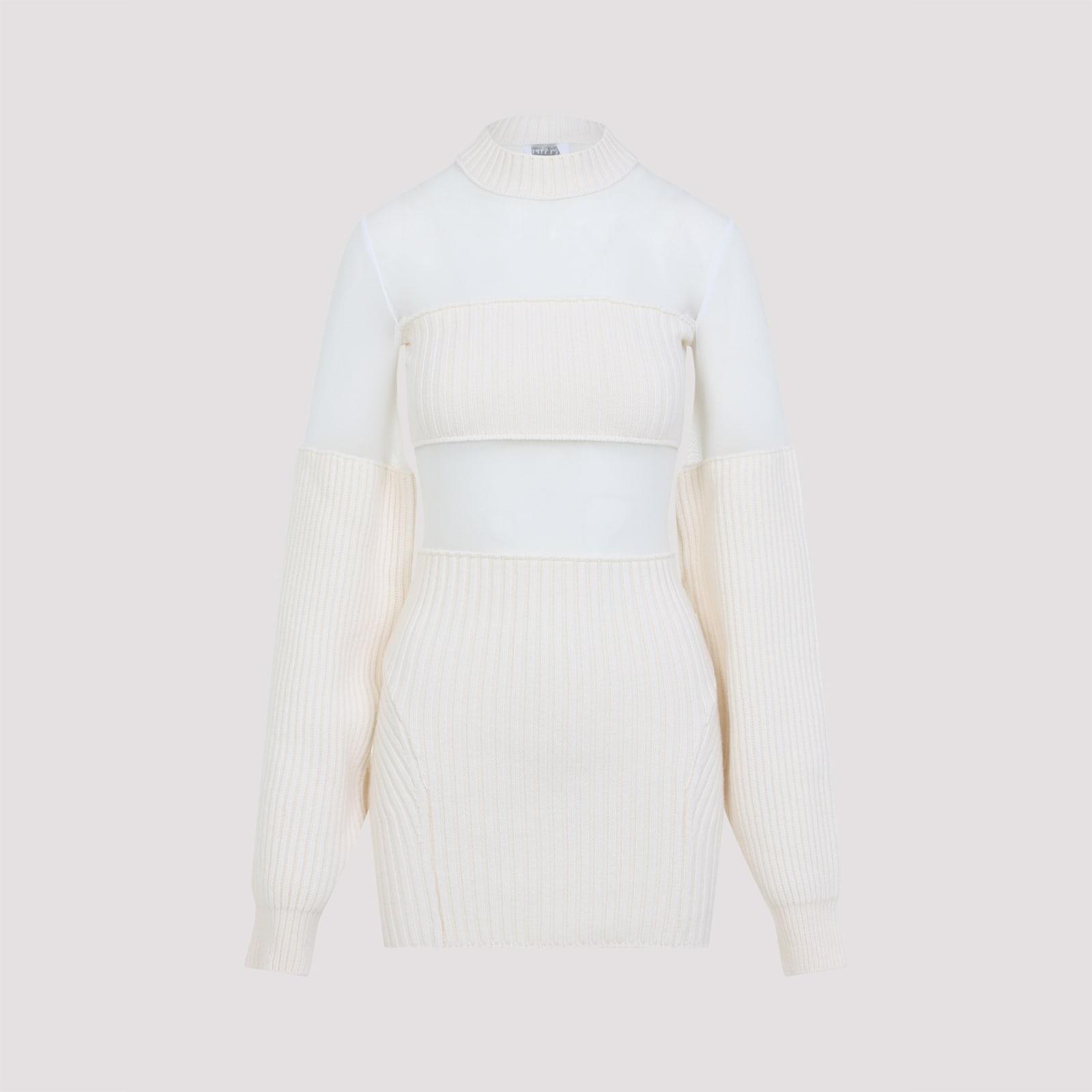 jean paul gaultier wool short dress with mesh details