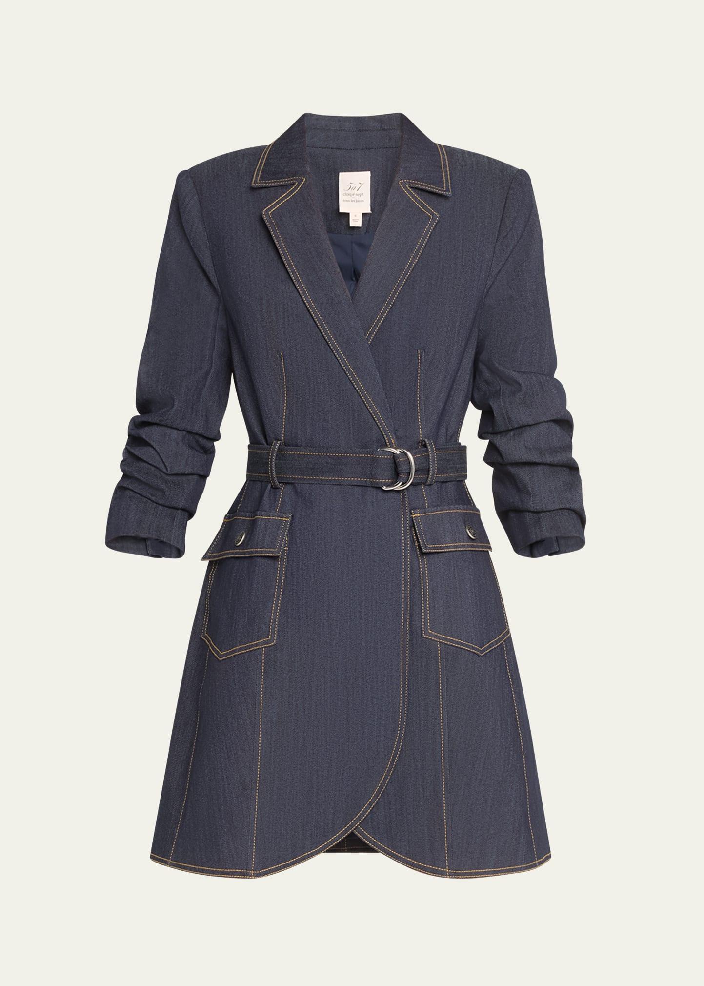 jenessa belted denim mini wrap shirtdress