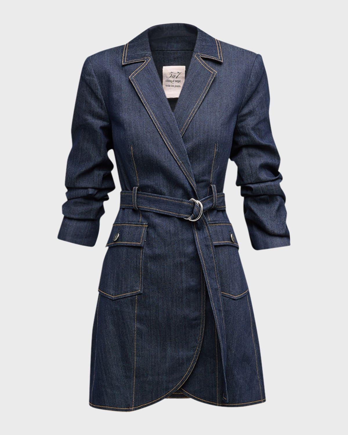 jenessa belted denim mini wrap shirtdress