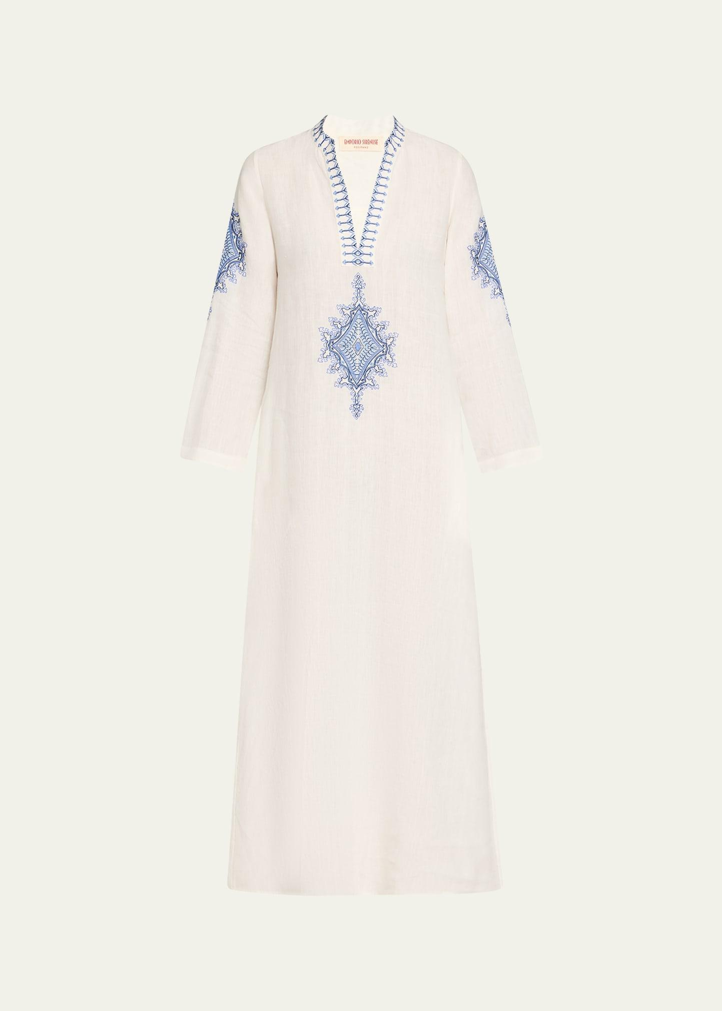 jenna astragal embroidered linen midi dress