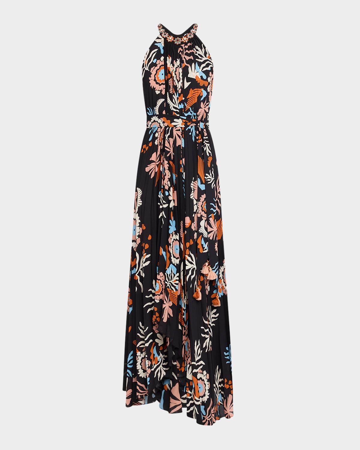 jennifer floral pleated maxi dress