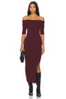 jennifer off shoulder midi rib dress