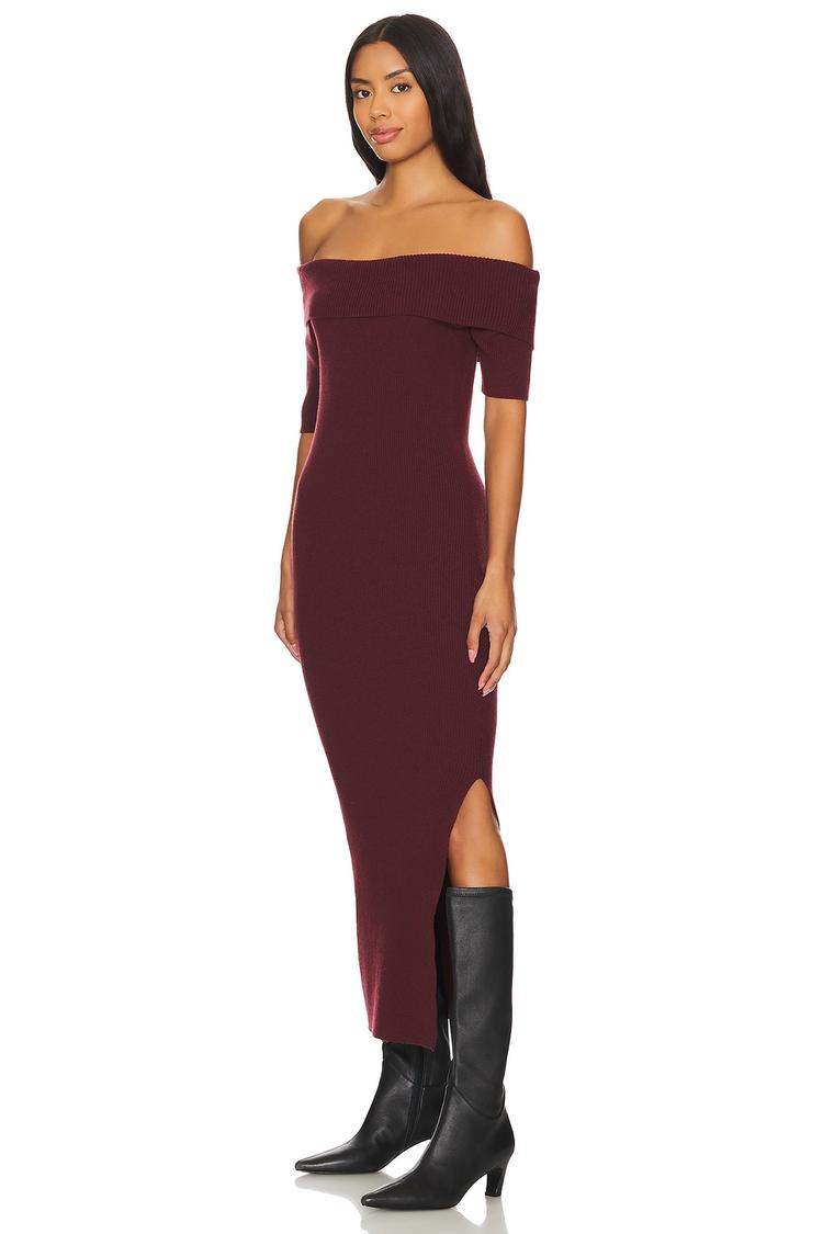 jennifer off shoulder midi rib dress