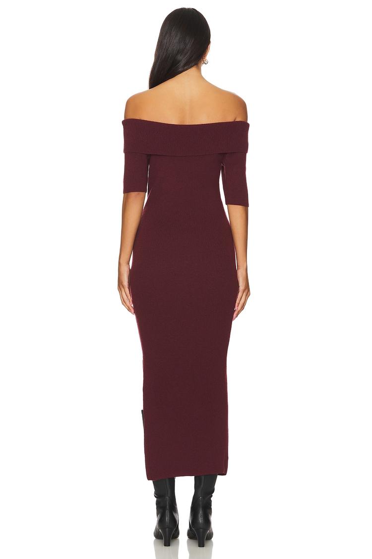 jennifer off shoulder midi rib dress
