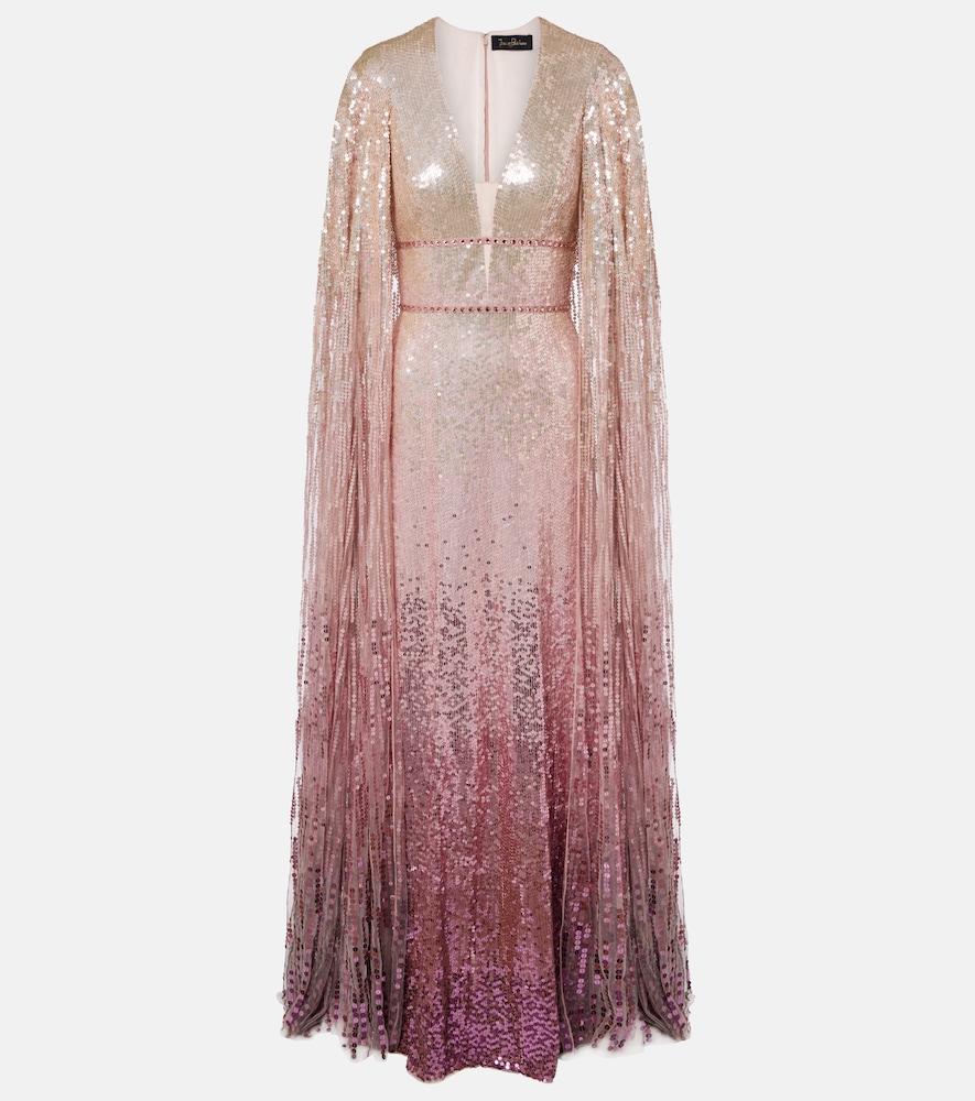 jenny packham easy breezy sequined caped gown