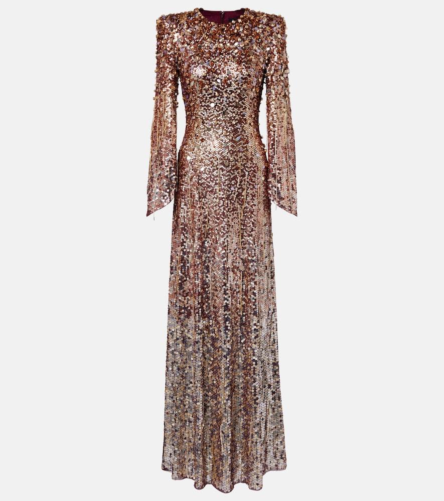 jenny packham phara embellished fringed gown