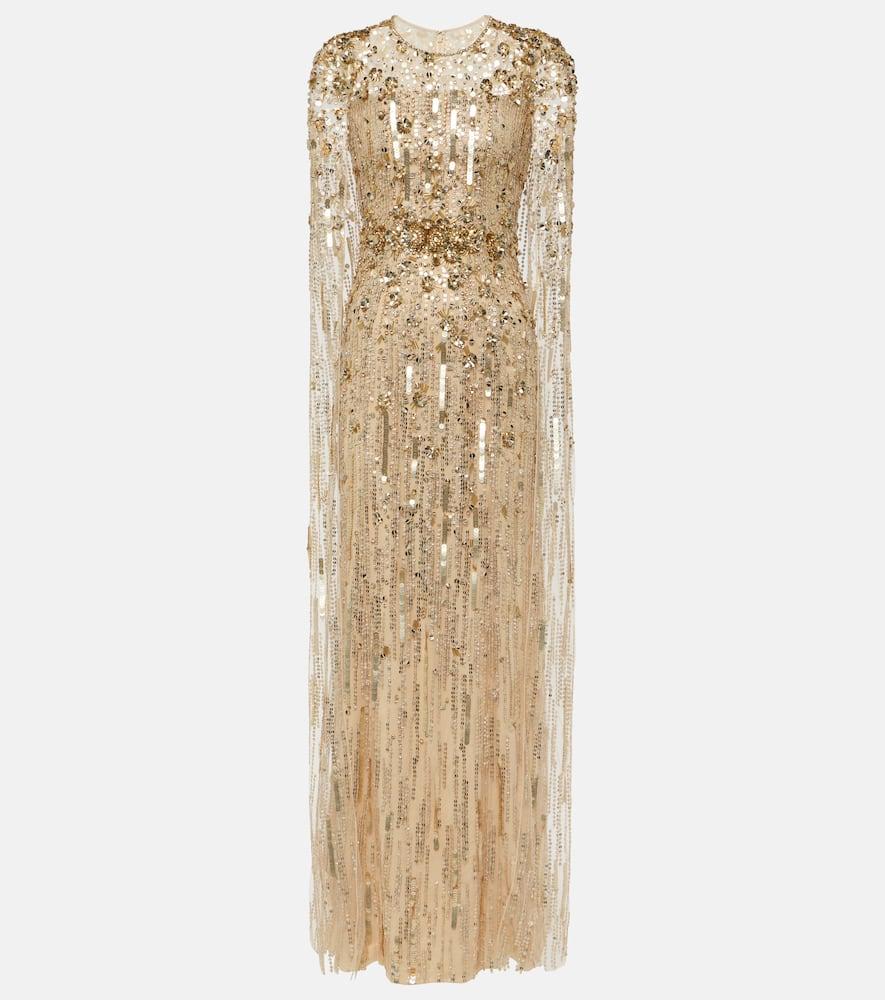 jenny packham ruby caped sequined gown