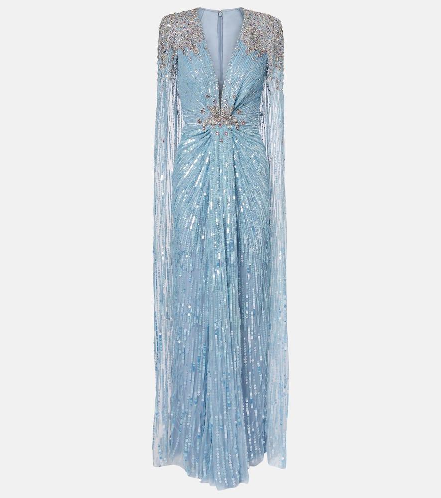 jenny packham symphony embellished caped gown