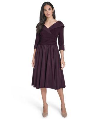 jessica howard womens mixed media fit flare midi dress