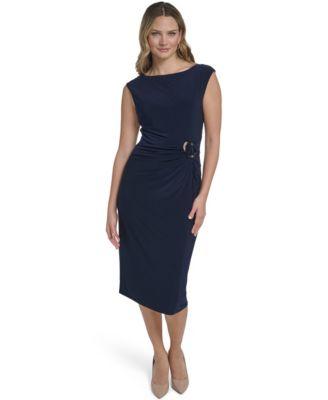jessica howard womens side ruche buckle boat neck dress