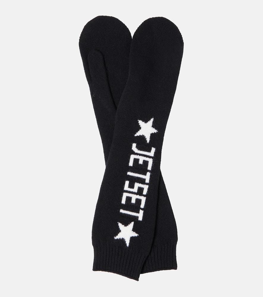 jet set logo virgin wool mittens