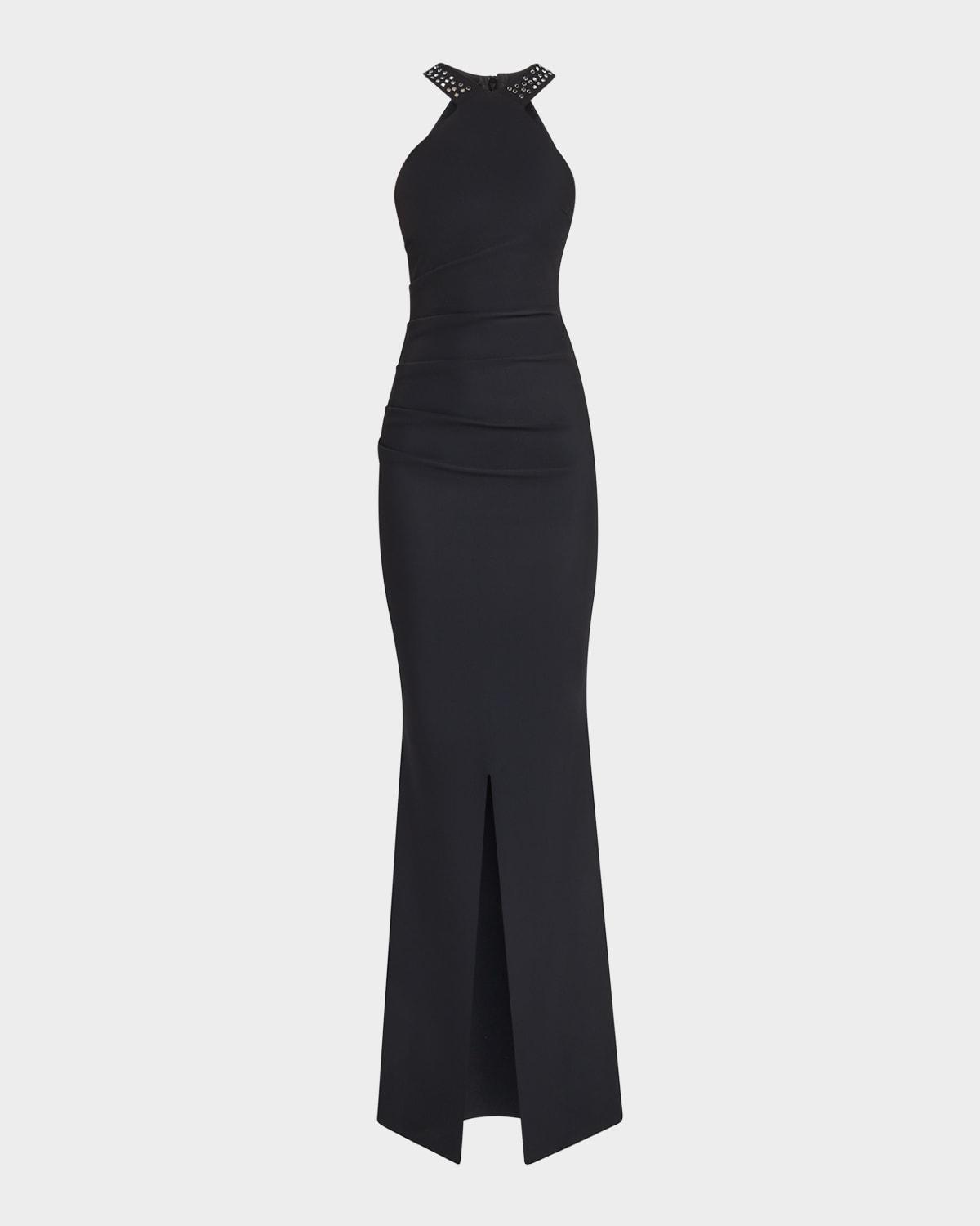 jewel-embellished halter mermaid gown
