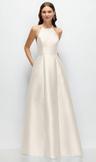 jewel neck halter full a-line satin maxi dress