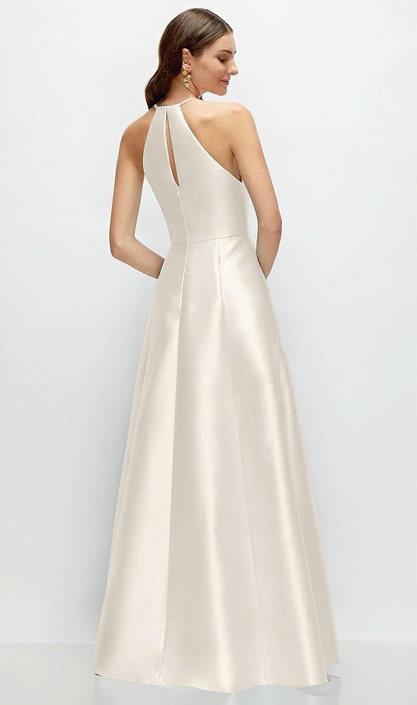 jewel neck halter full a-line satin maxi dress
