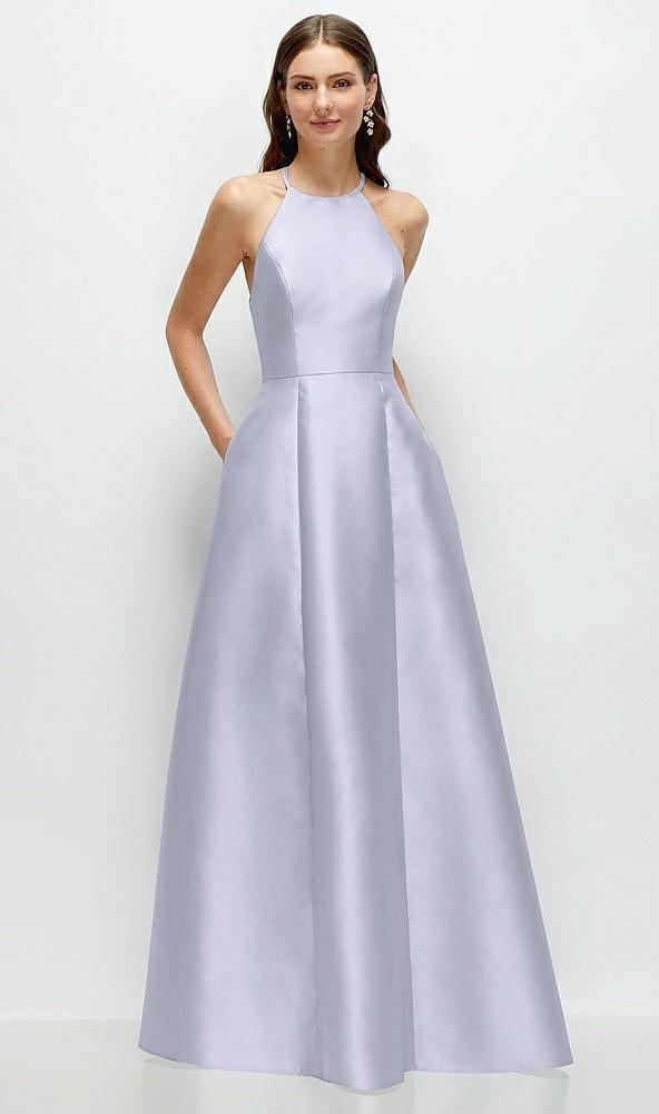 jewel neck halter full a-line satin maxi dress