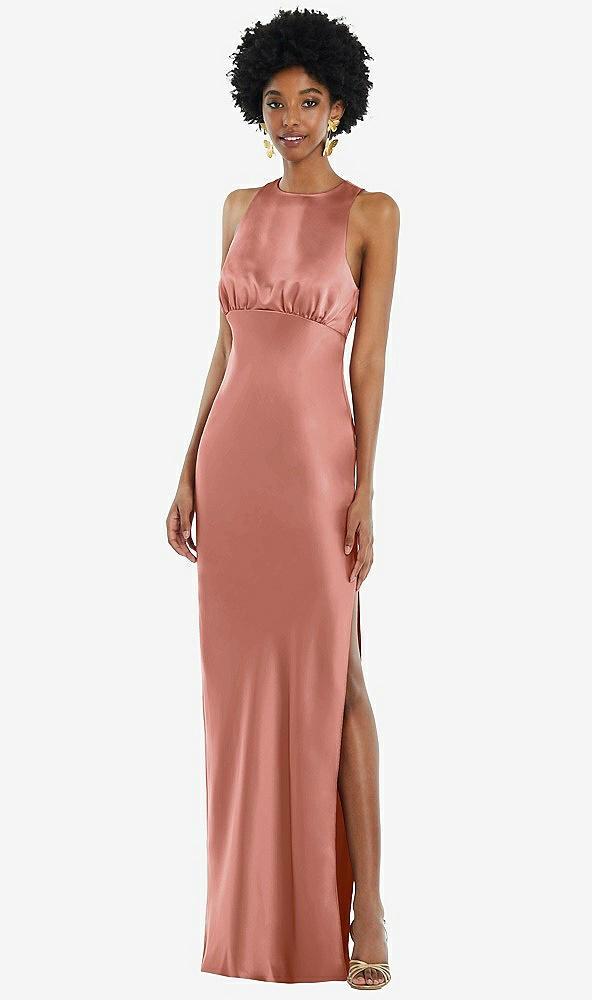 jewel neck sleeveless maxi dress with bias skirt