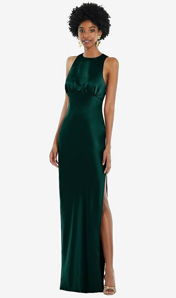 jewel neck sleeveless maxi dress with bias skirt