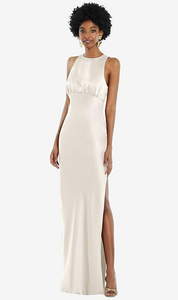 jewel neck sleeveless maxi dress with bias skirt