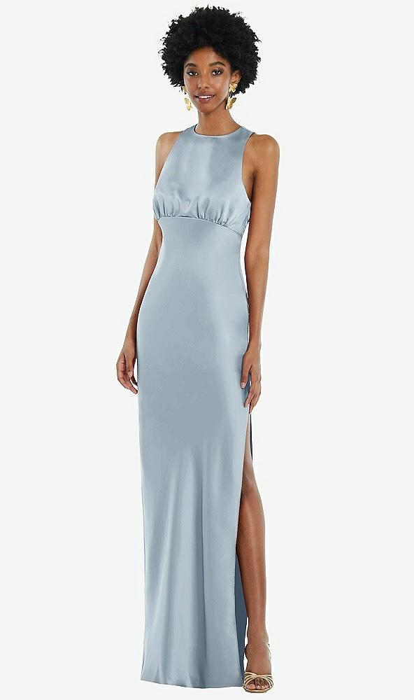 jewel neck sleeveless maxi dress with bias skirt