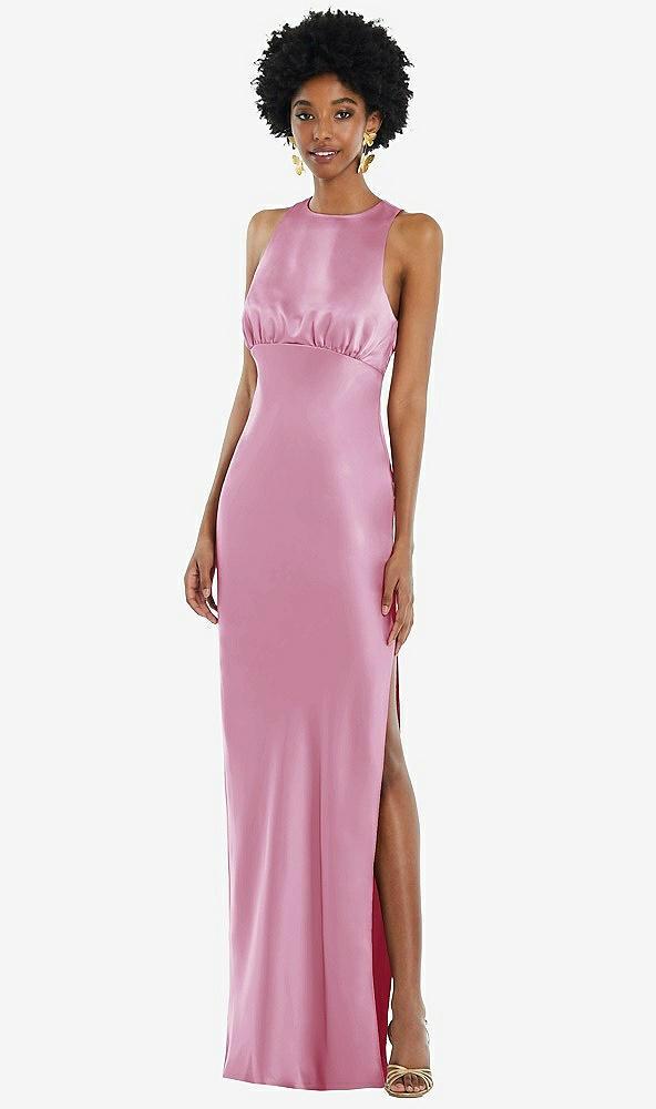 jewel neck sleeveless maxi dress with bias skirt