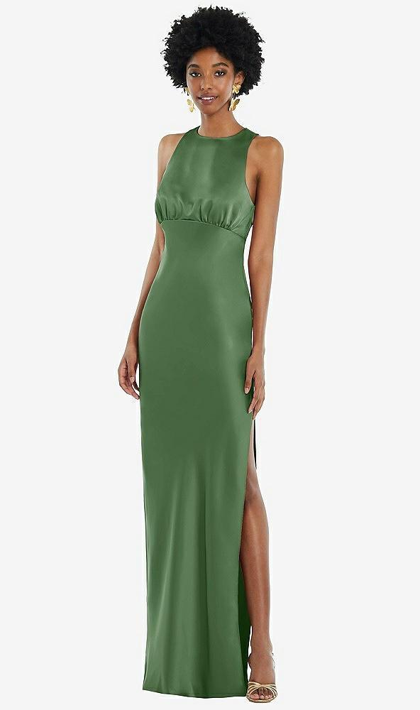 jewel neck sleeveless maxi dress with bias skirt