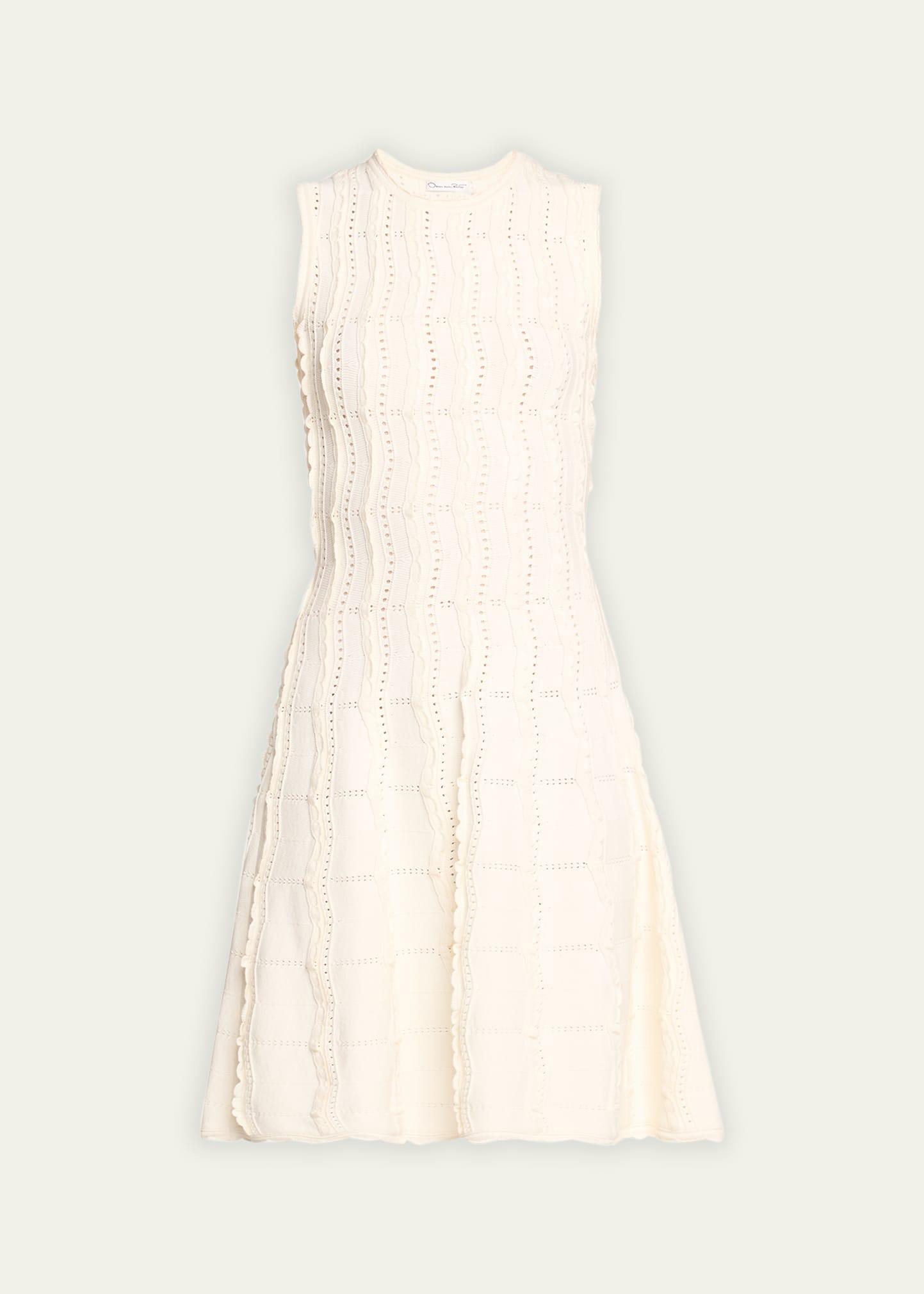 jewel-neck sleeveless wave pointelle knit fit-&-flare dress