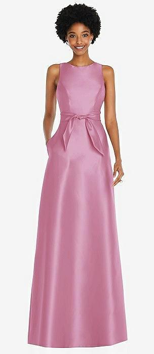 jewel-neck v-back maxi dress with mini sash