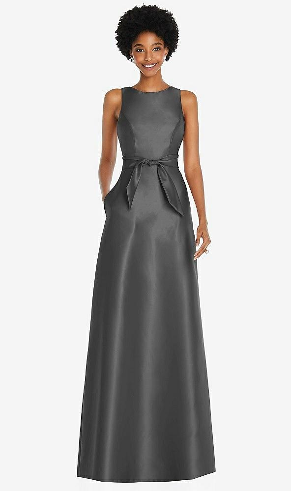 jewel-neck v-back maxi dress with mini sash