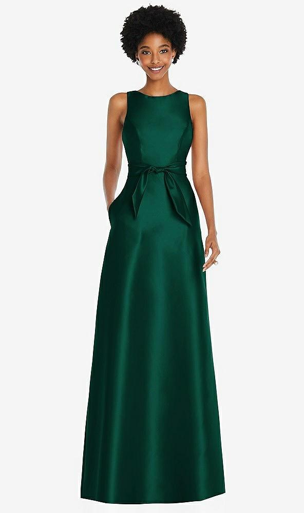 jewel-neck v-back maxi dress with mini sash