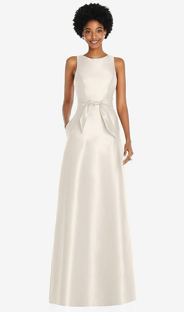 jewel-neck v-back maxi dress with mini sash