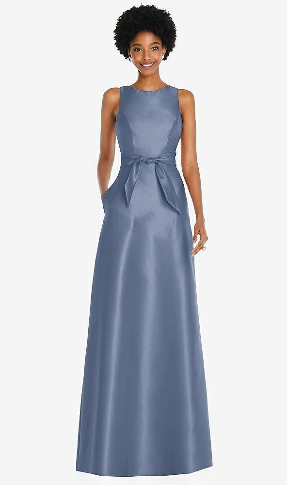 jewel-neck v-back maxi dress with mini sash