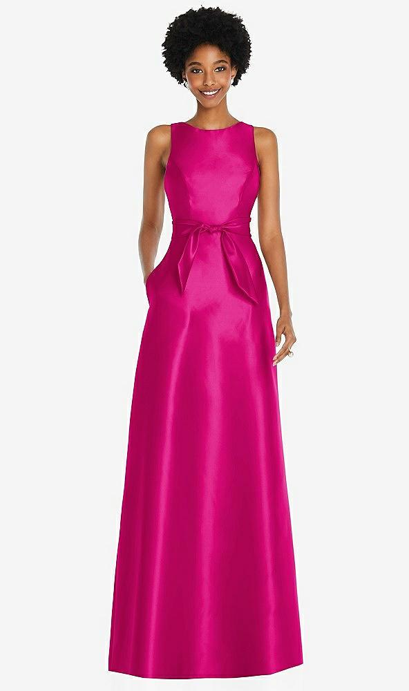 jewel-neck v-back maxi dress with mini sash
