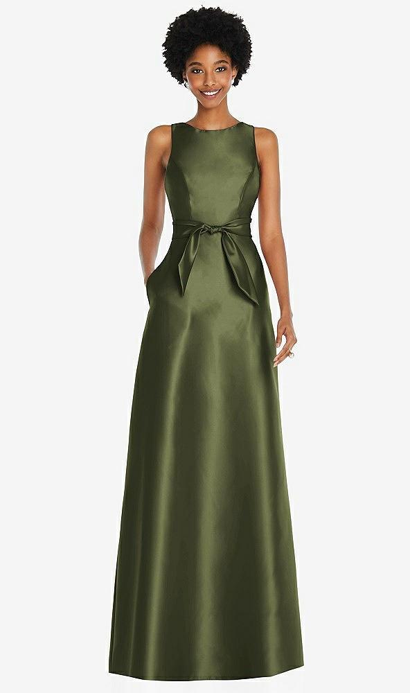 jewel-neck v-back maxi dress with mini sash