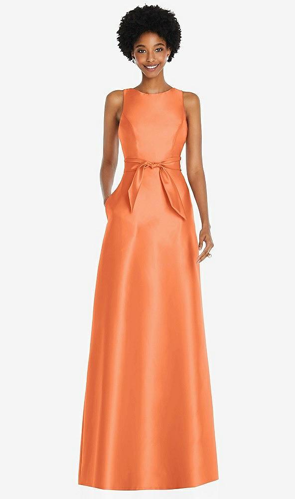 jewel-neck v-back maxi dress with mini sash