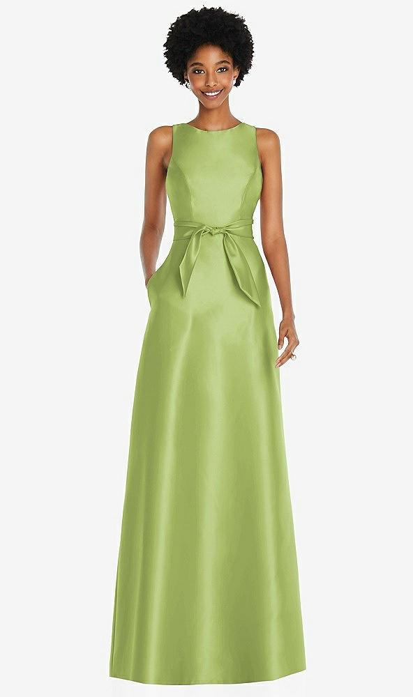 jewel-neck v-back maxi dress with mini sash