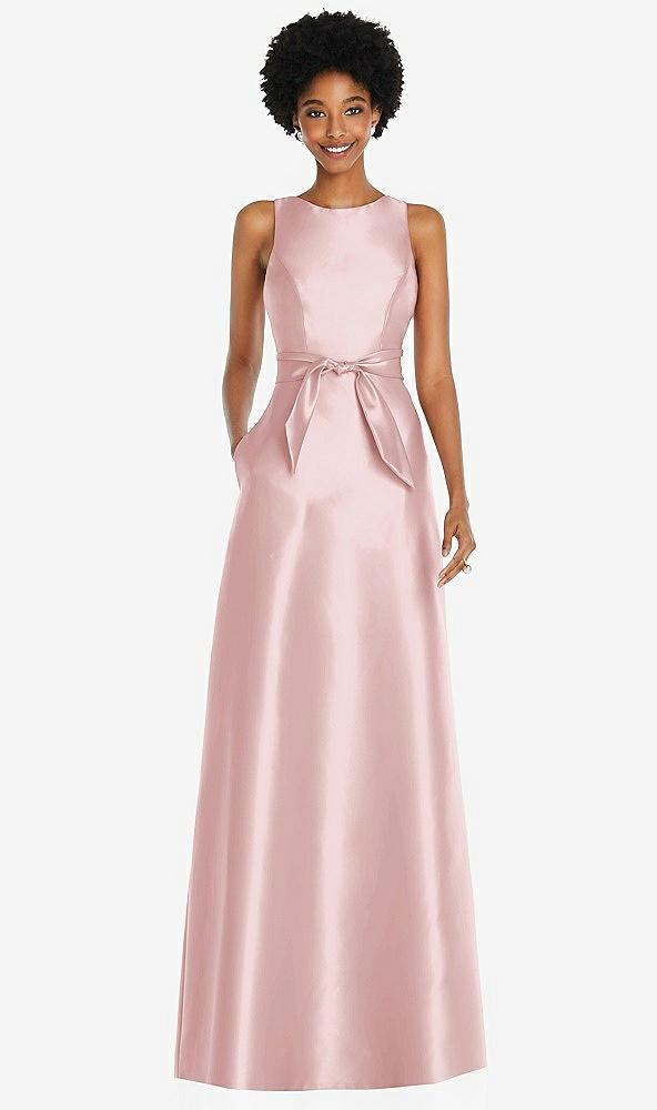 jewel-neck v-back maxi dress with mini sash