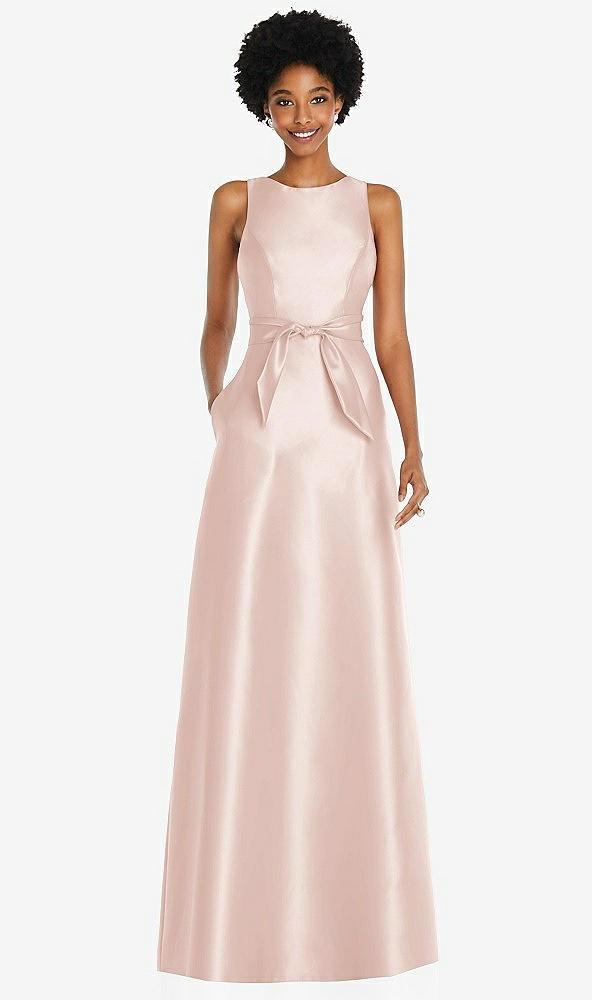 jewel-neck v-back maxi dress with mini sash