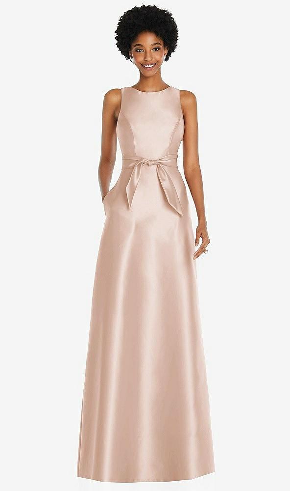 jewel-neck v-back maxi dress with mini sash