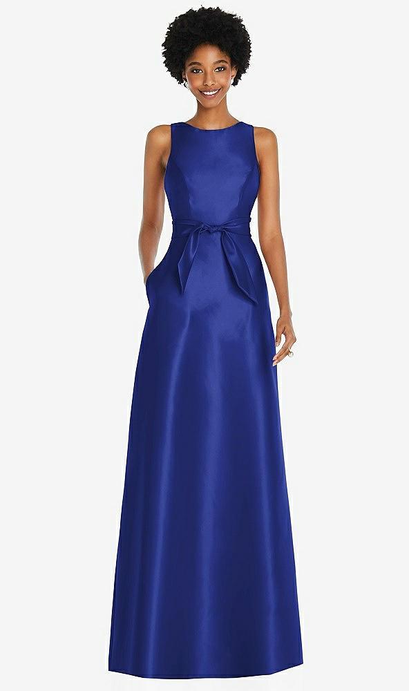 jewel-neck v-back maxi dress with mini sash