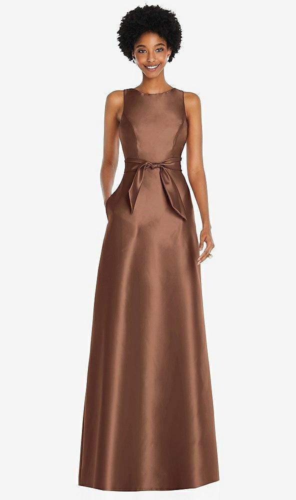 jewel-neck v-back maxi dress with mini sash