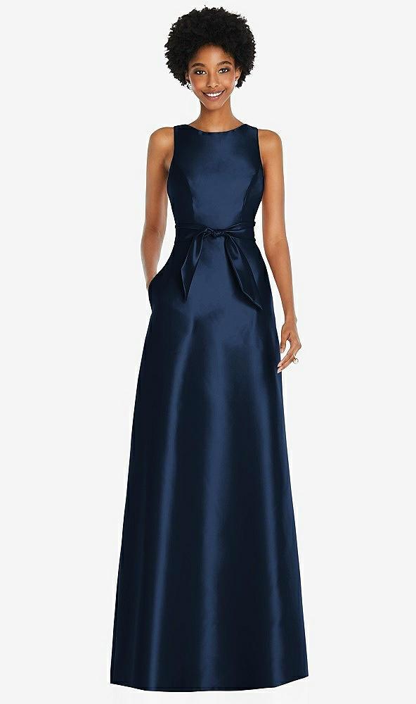 jewel-neck v-back maxi dress with mini sash