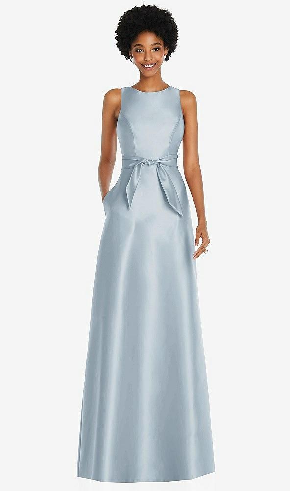 jewel-neck v-back maxi dress with mini sash