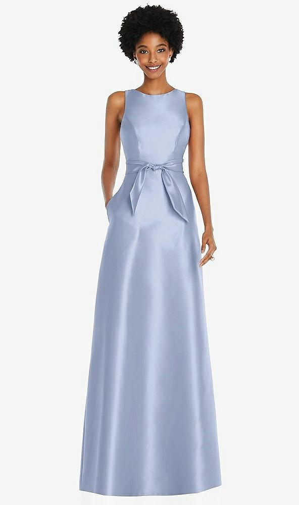 jewel-neck v-back maxi dress with mini sash
