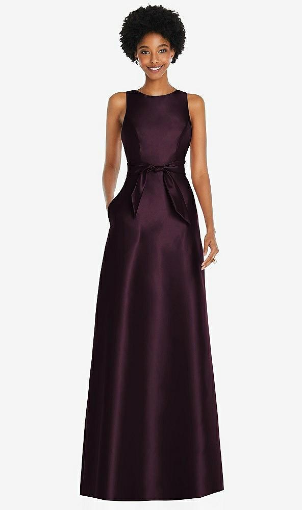 jewel-neck v-back maxi dress with mini sash
