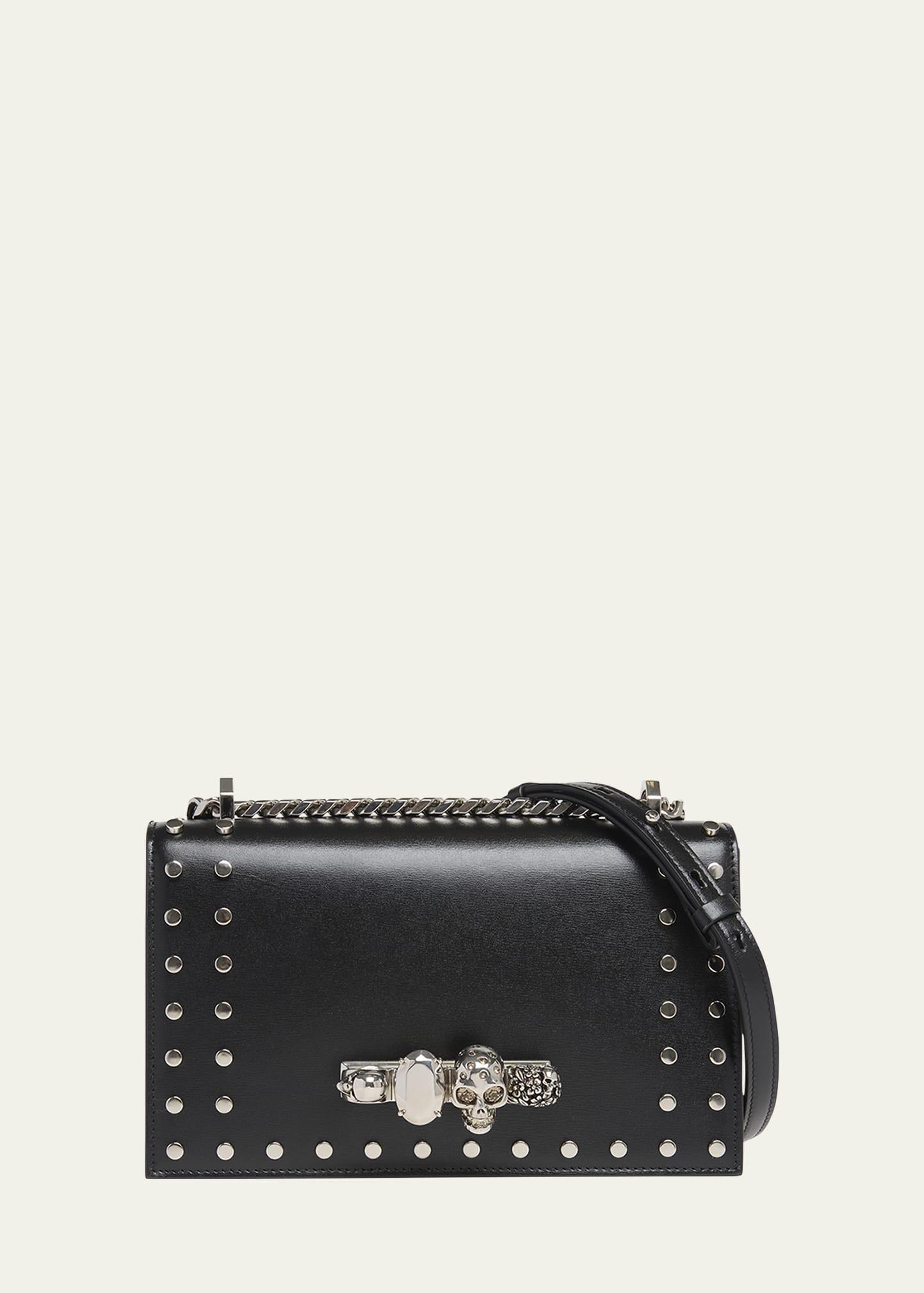 jeweled calfskin leather satchel bag