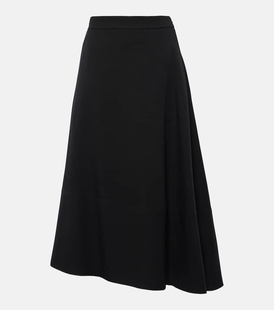 jil sander asymmetric virgin wool midi skirt