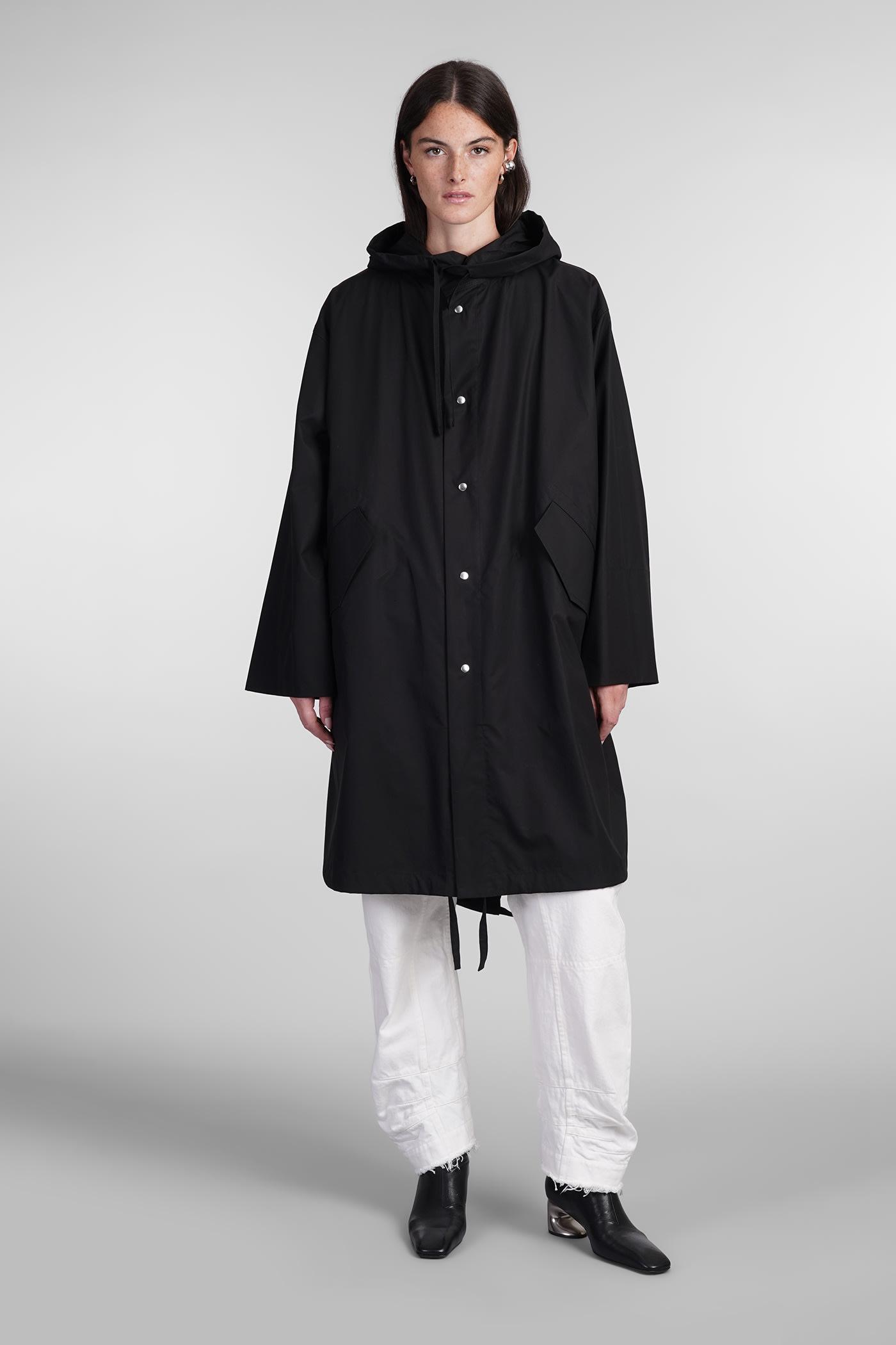 jil sander black hooded midi parka