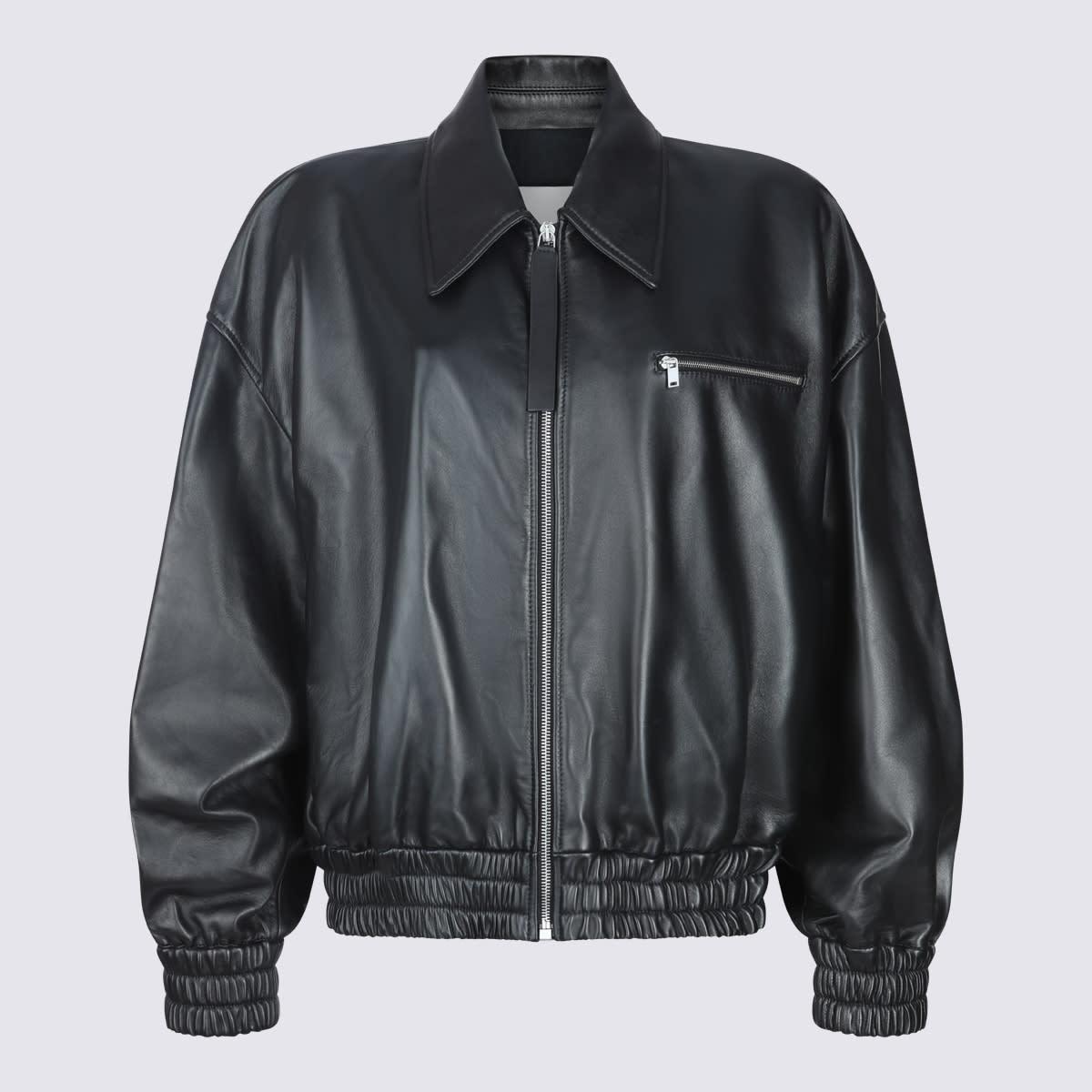 jil sander black leather jacket