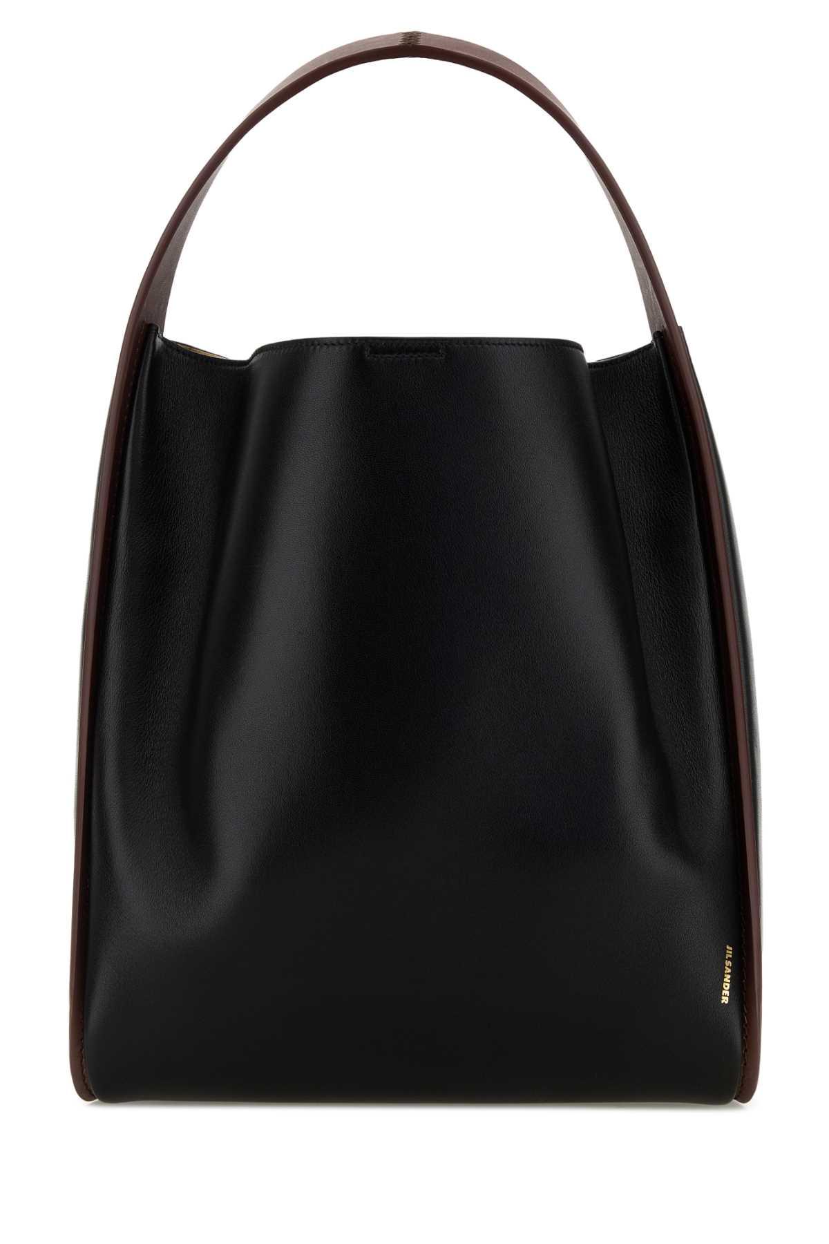 jil sander black leather pivot bucket bag