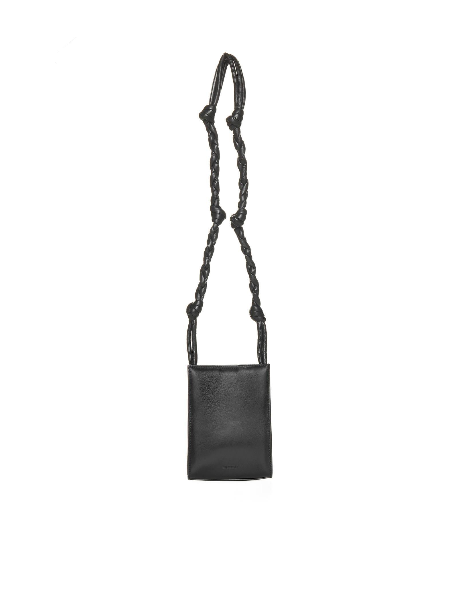 jil sander black leather tangle crossbody bag